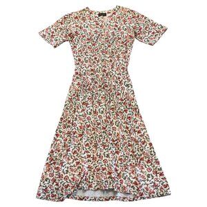 Vintage 90's Eddie Bauer Floral Button Front Cotton Maxi Dress S Short Sleeve